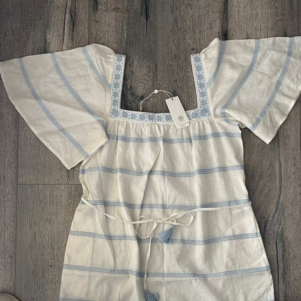 Tory Burch Light Blue and White Striped Midi Dress - Picture 3 of 16
